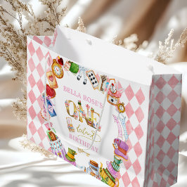 Alice in Wonderland 1st birthday Pink  ラージペーパーバッグ