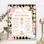 Alice in Wonderland 1st Birthday Statsマイルストーン ポスター<br><div class="desc">不思議の国の要素でアリスお洒落をフィーチャーした愛らしい誕生日の黒板ポスター</div>