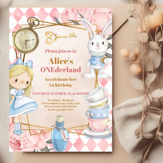 Alice in Wonderland 1th Birthday Onederland Tea 招待状