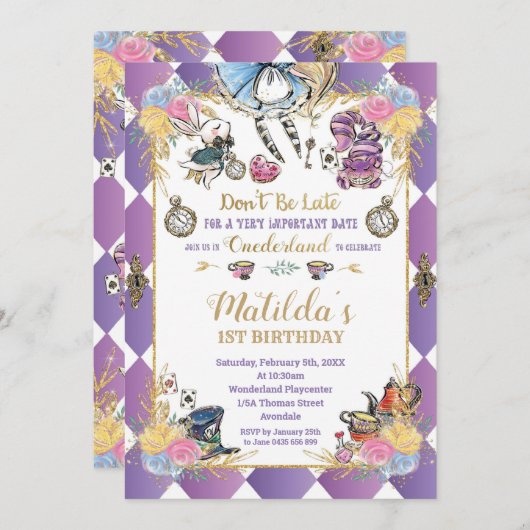 Alice in Wonderland 1th Birthday Onederland Tea 招待状 (正面/裏面)