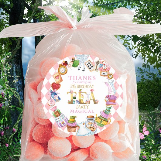 Alice in Wonderland 5th birthday Thank You Sticker ラウンドシール