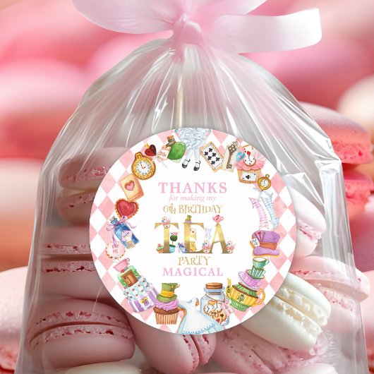 Alice in Wonderland 6th birthday Thank You Sticker ラウンドシール