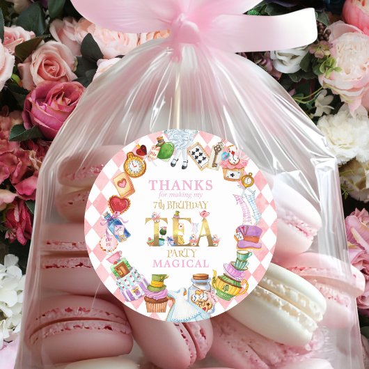Alice in Wonderland 7th birthday Thank You Sticker ラウンドシール
