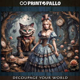 Alice in Wonderland and Cheshire Cat - Decoupage  ラッピングペーパーシート