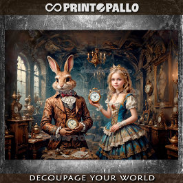 Alice in Wonderland and The March Hare - Decoupage ラッピングペーパーシート