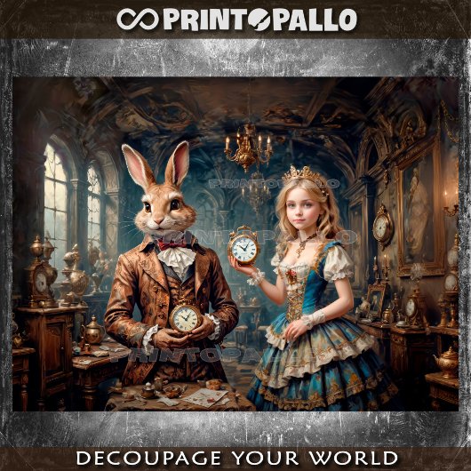 Alice in Wonderland and The March Hare - Decoupage ラッピングペーパーシート