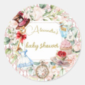 Alice In Wonderland Baby Showerフローラピンク ラウンドシール (正面)