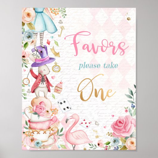 Alice In Wonderland Birthday Partyお気に入りギフトサイン ポスター (正面)