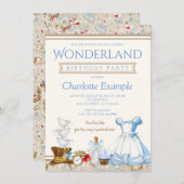 Alice In Wonderland Birthday Party招待 招待状 (正面/裏面)