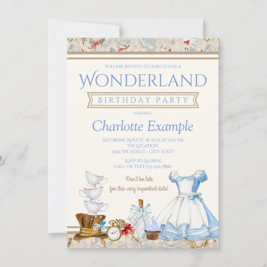 Alice In Wonderland Birthday Party招待 招待状 (正面)