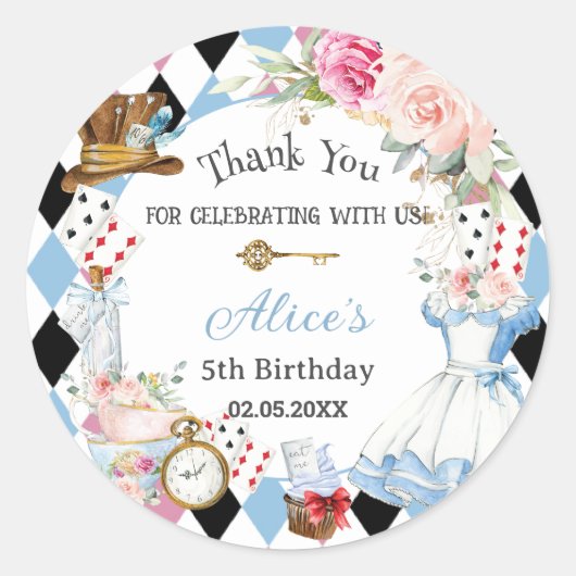 Alice in Wonderland Birthday Tea Party  ラウンドシール (正面)