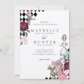 Alice In Wonderland Black Checkerboard 結婚's 招待状 (正面)