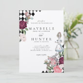 Alice In Wonderland Black Checkerboard 結婚's 招待状 (スタンド正面)