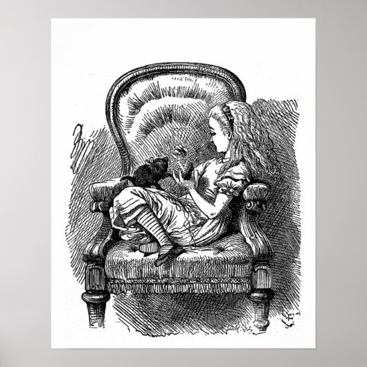 Alice in Wonderland black kittenヴィンテージアンティーク ポスター (正面)