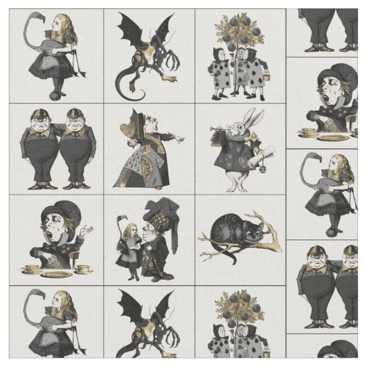 Alice in Wonderland Black/Table in White ファブリック (クローズアップ)