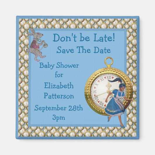 Alice in Wonderland Blue Save The Date Baby Shower マグネット (正面)