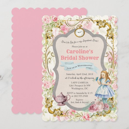 Alice in Wonderland Bridal Shower Invitation 招待状 (正面/裏面)