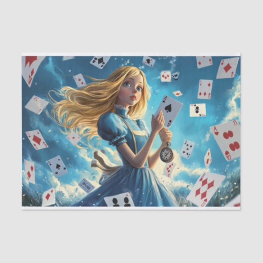 Alice in Wonderland Cards Pocket Watch Decompage 薄葉紙 (正面)