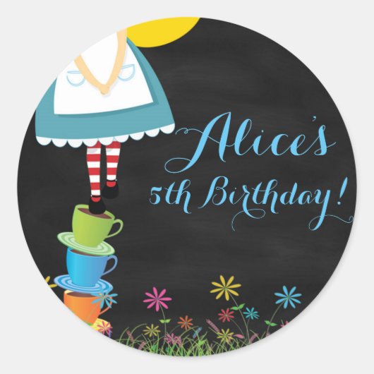 Alice in Wonderland Chalkboard誕生日スタンプ ラウンドシール (正面)