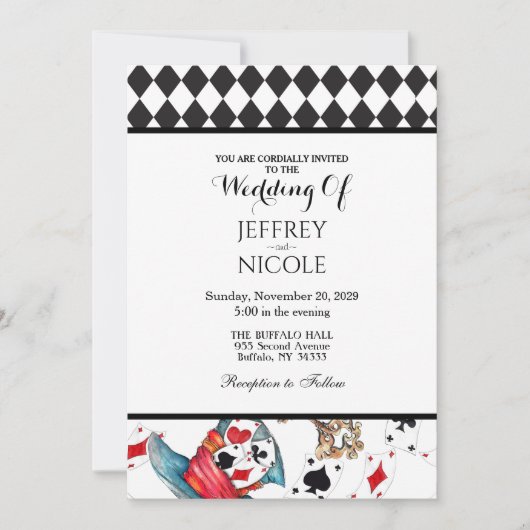 Alice in Wonderland Checkered Wedding Invitation 招待状 (正面)