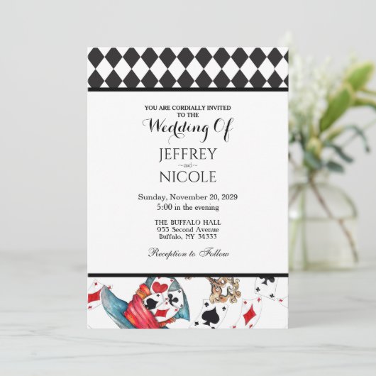 Alice in Wonderland Checkered Wedding Invitation 招待状 (スタンド正面)