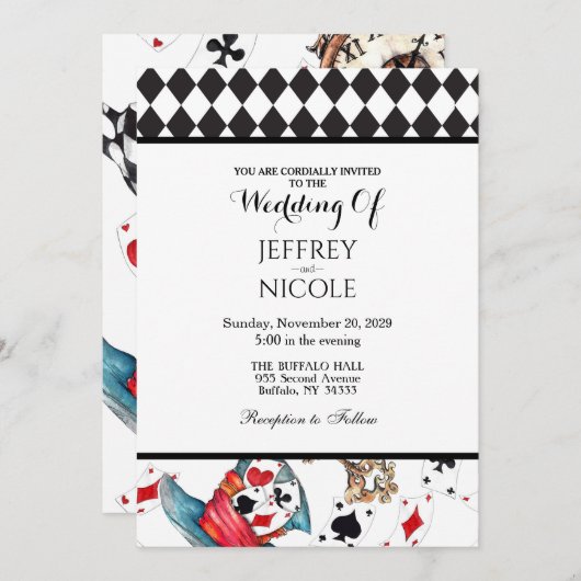 Alice in Wonderland Checkered Wedding Invitation 招待状 (正面/裏面)