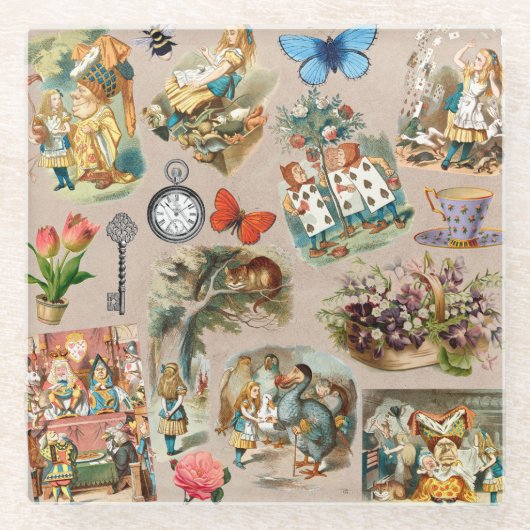 Alice in Wonderland Cheshire Catキャラクター ガラスコースター (正面)