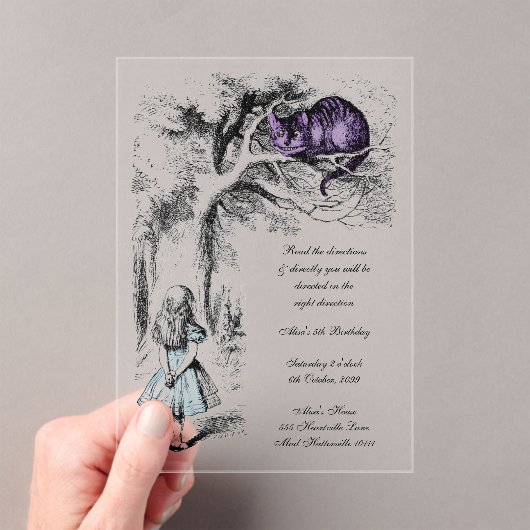 Alice in Wonderland Cheshire Cat Unbirthday アクリル招待状 (インサイチュ (ポータブル))