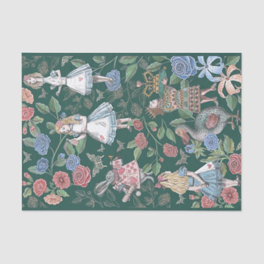 Alice In Wonderland Collage Decompage Green 薄葉紙 (正面)