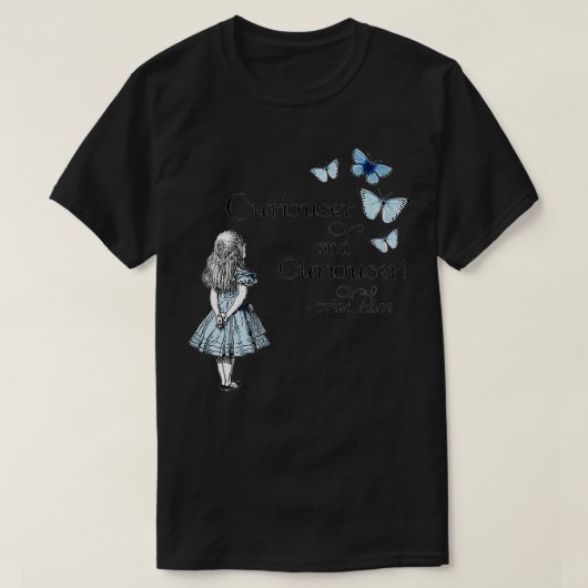 Alice in Wonderland Curiouser Quotation Blue Butte Tシャツ (デザイン正面)