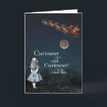Alice in Wonderland Curiouser Santa Christmas Card シーズンカード<br><div class="desc">童話のアリスAlice in Wonderlandはヴィンテージサンタの青い夜空を見上げ、おもちゃでいっぱいの彼そりを見て、彼女の本「Curiouser and curiouser,  alice!」からの引用と、この魔法とおもしろいのクリスマスカードを作るために素敵な月。内部は自分空白のの個人的なメッセージのために。一致するアイテムは私のZazzleストアで利用可能である。</div>