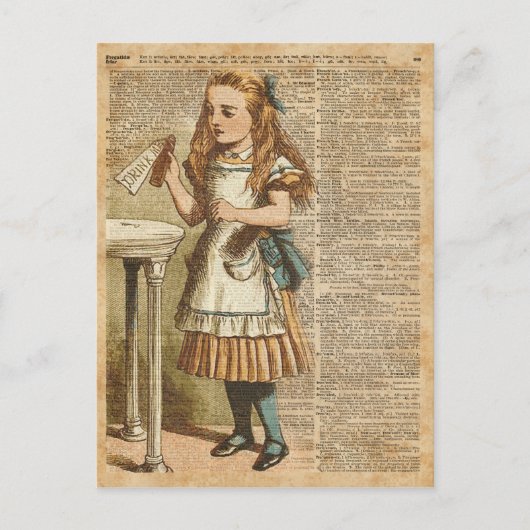 Alice In Wonderland Drink Meヴィンテージブックページアート ポストカード (正面)