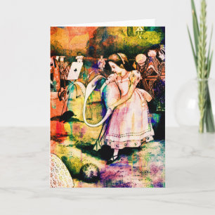 Alice in Wonderland Flamingo Croquet水彩画 カード