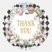 Alice in Wonderland Flower 1st birthday Thank You ラウンドシール (正面)