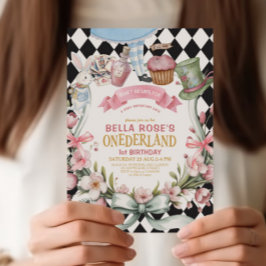 Alice in Wonderland Flower Frame誕生日 招待状