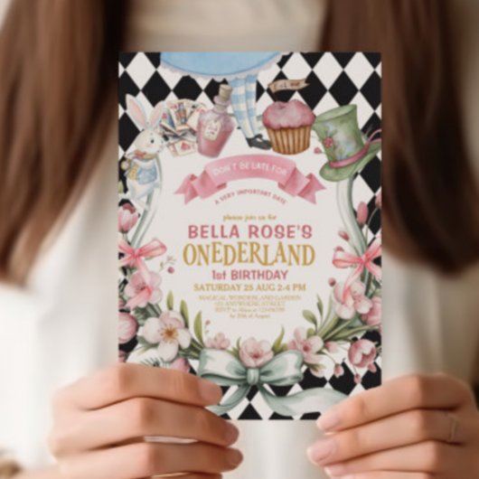 Alice in Wonderland Flower Frame誕生日 招待状