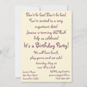 Alice in Wonderland Girl Birthday Party招待 招待状 (裏面)