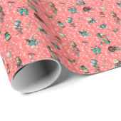 Alice in Wonderland in coral/ターコイズオンフローラ ラッピングペーパー (ロールコーナー)