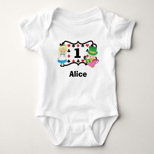 Alice in Wonderland Kids 1st Birthday カスタムパーティー ベビーボディスーツ (正面)
