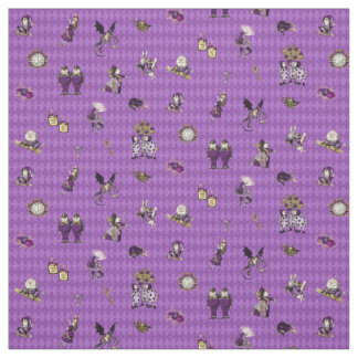 Alice in Wonderland on Purple Harlequin ファブリック