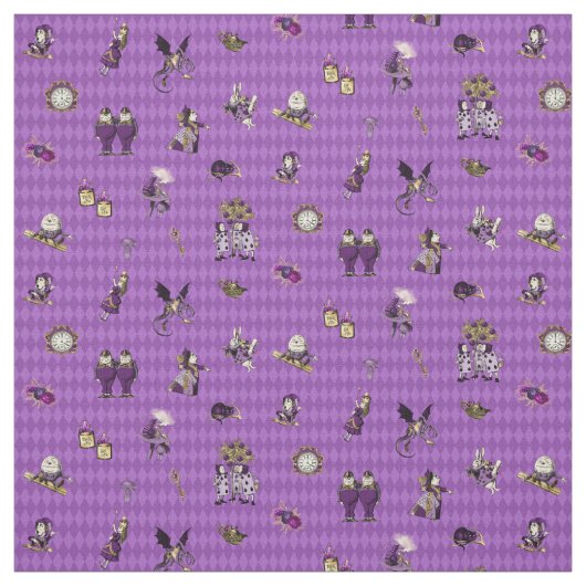Alice in Wonderland on Purple Harlequin ファブリック (見本)
