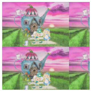 Alice in Wonderland on Teaポット背景 ファブリック