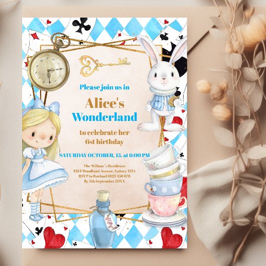 Alice in Wonderland One-derland 1st Birthday 招待状