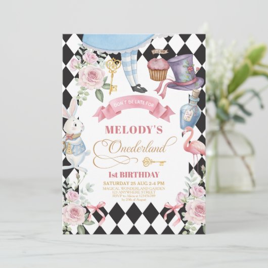 Alice in Wonderland Pattern誕生日 招待状 (スタンド正面)
