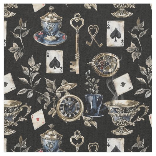 Alice in Wonderland Pattern Fabric ファブリック (クローズアップ)