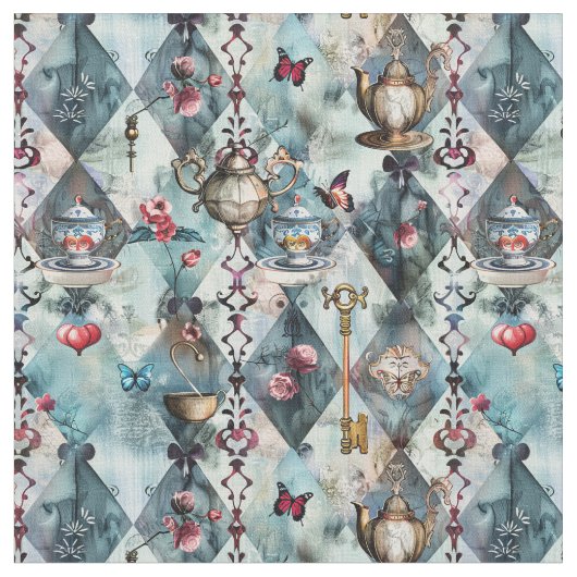 Alice in Wonderland Pattern Fabric ファブリック (クローズアップ)