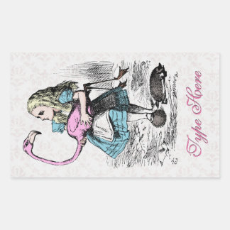 Alice in Wonderland Pink Flamingo Croquetパーティー 長方形シール