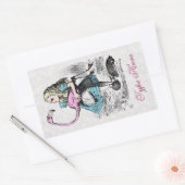 Alice in Wonderland Pink Flamingo Croquetパーティー 長方形シール (封筒)