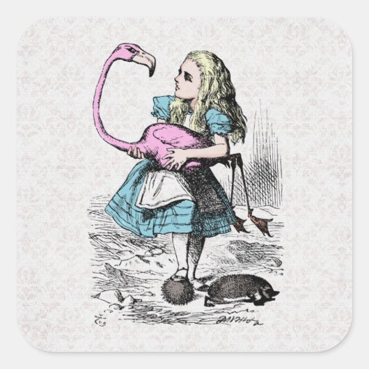 Alice in Wonderland Pink Flamingo Croquet スクエアシール (正面)