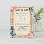 Alice in Wonderland Pink Flowers Baby Shower 招待状 (スタンド正面)